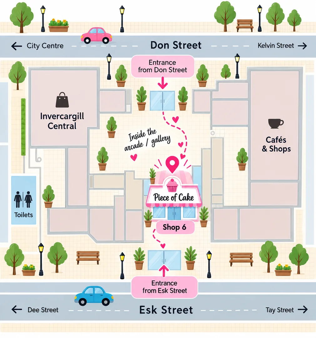 Map showing Piece of Cake, Shop 6, in Invercargill Central